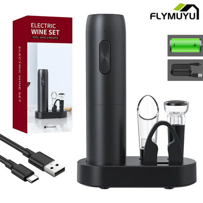 WineEase Electric Wine Bottle Opener – Rechargeable Corkscrew with Charging Base & Accessories