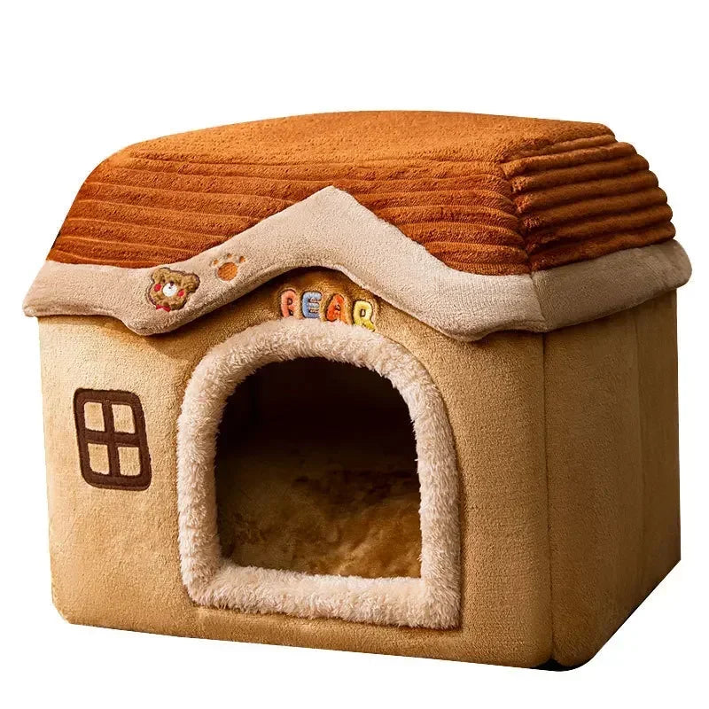 Foldable Outdoor Waterproof Pet House – Dog & Cat Cave Bed with Pad for Small Pets