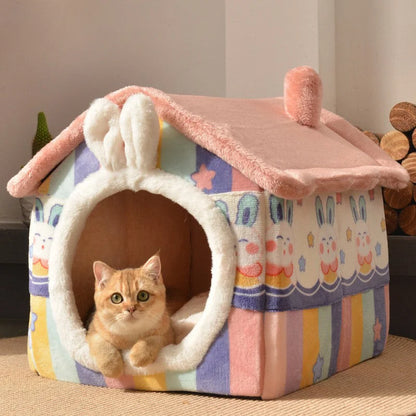 Foldable Pet House – Detachable & Washable Cave Bed for Small Dogs and Cats