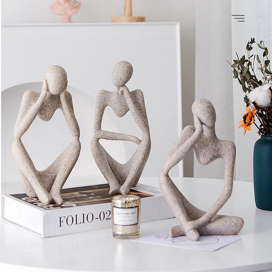 Sand Color Thinker Yoga Sculpture – A Blend of Minimalist Art and Serenity