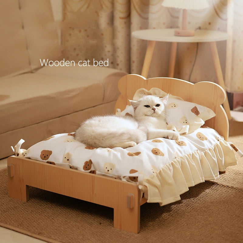 TeddyPaw Wooden Cat & Dog Bed – Cozy, Durable, and Space-Saving Pet Furniture