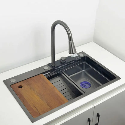 CascadePro Stainless Steel Waterfall Kitchen Sink – LED-Enhanced, Multi-Functional Sink - TrendzyShop