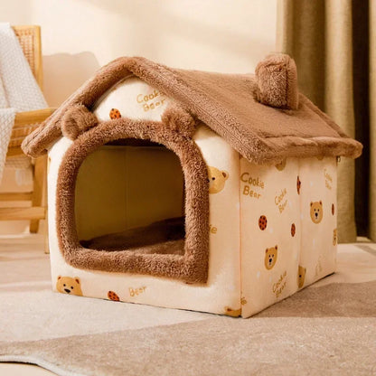 Foldable Outdoor Waterproof Pet House – Dog & Cat Cave Bed with Pad for Small Pets