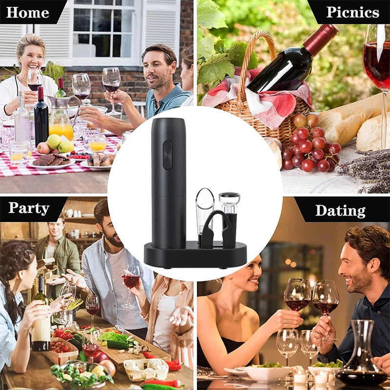 WineEase Electric Wine Bottle Opener – Rechargeable Corkscrew with Charging Base & Accessories