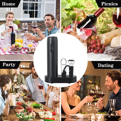 WineEase Electric Wine Bottle Opener – Rechargeable Corkscrew with Charging Base & Accessories