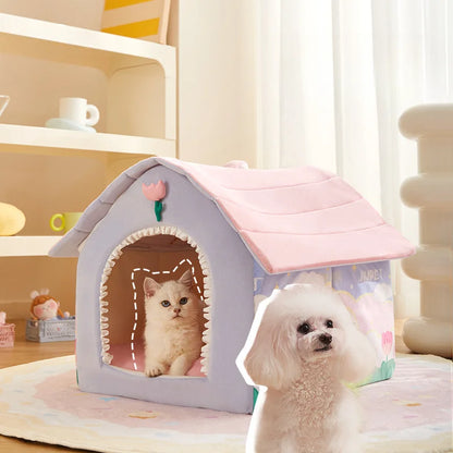 Foldable Pet House – Detachable & Washable Cave Bed for Small Dogs and Cats