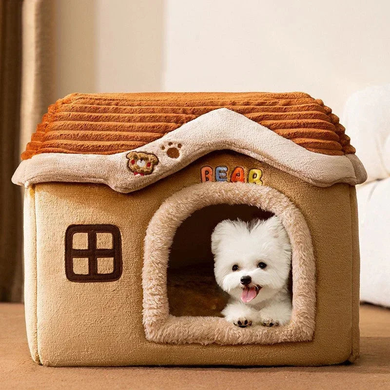 Foldable Outdoor Waterproof Pet House – Dog & Cat Cave Bed with Pad for Small Pets