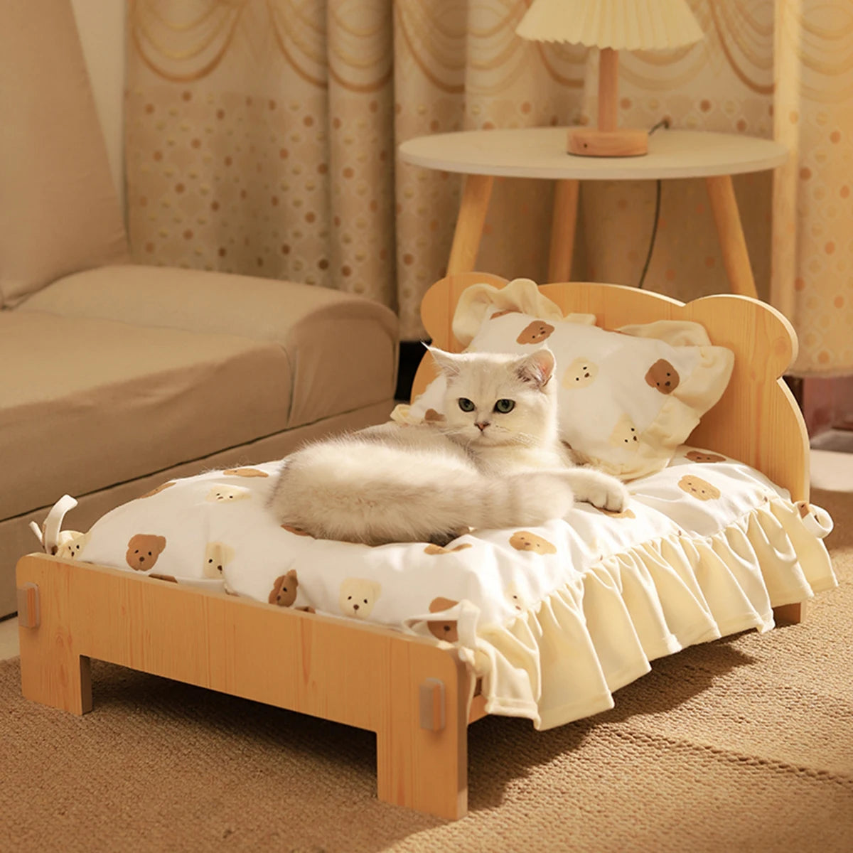 TeddyPaw Wooden Cat & Dog Bed – Cozy, Durable, and Space-Saving Pet Furniture