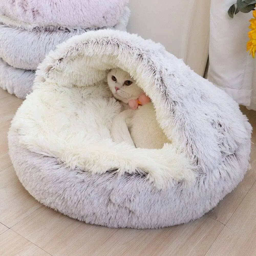 CozyNest 2-in-1 Plush Pet Bed – Warm & Snug Sleeping Cave for Cats and Dogs - 👉 Save 32%