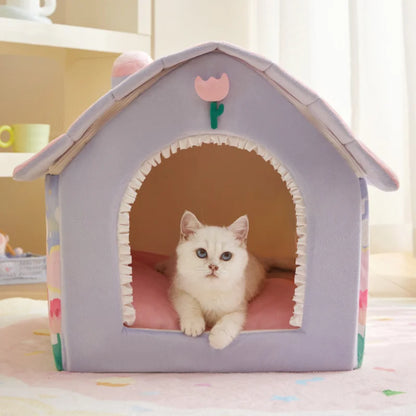 Foldable Pet House – Detachable & Washable Cave Bed for Small Dogs and Cats