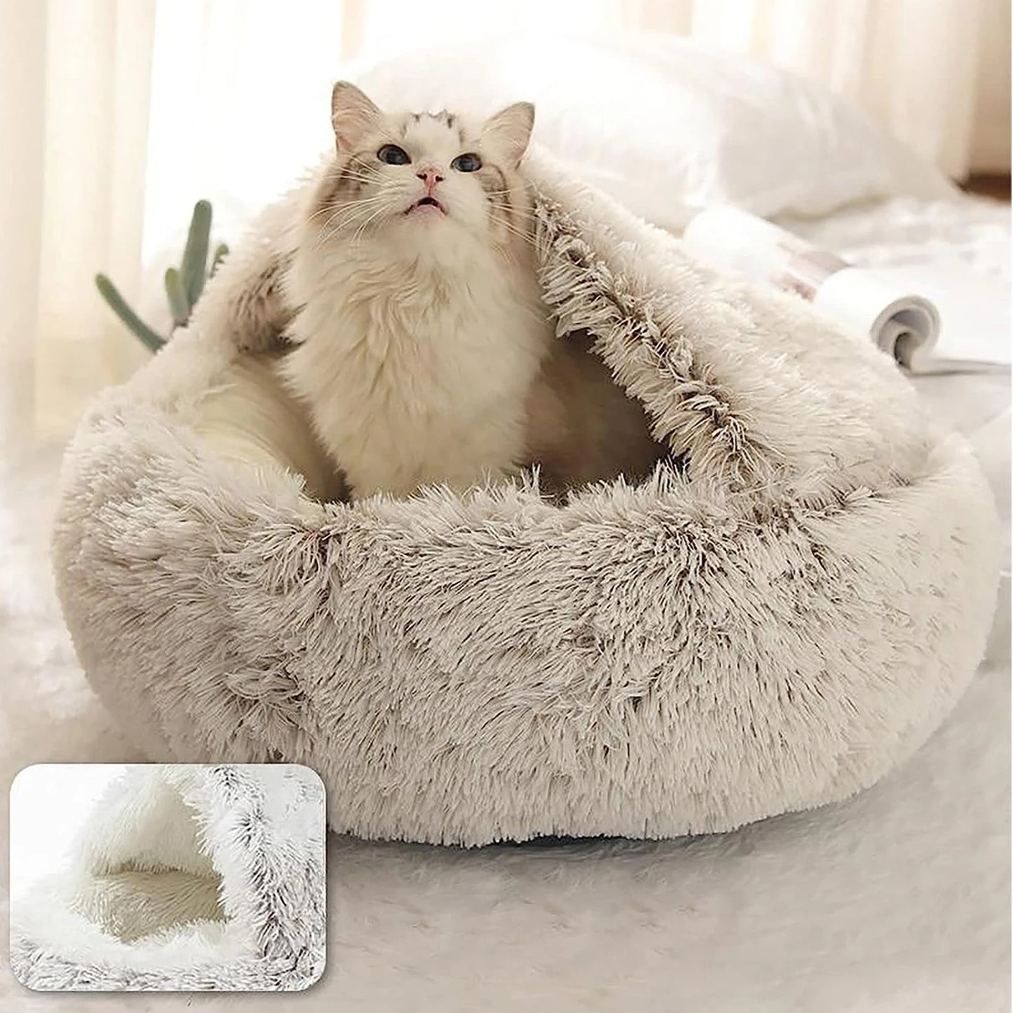 CozyNest 2-in-1 Plush Pet Bed – Warm & Snug Sleeping Cave for Cats and Dogs - 👉 Save 32%